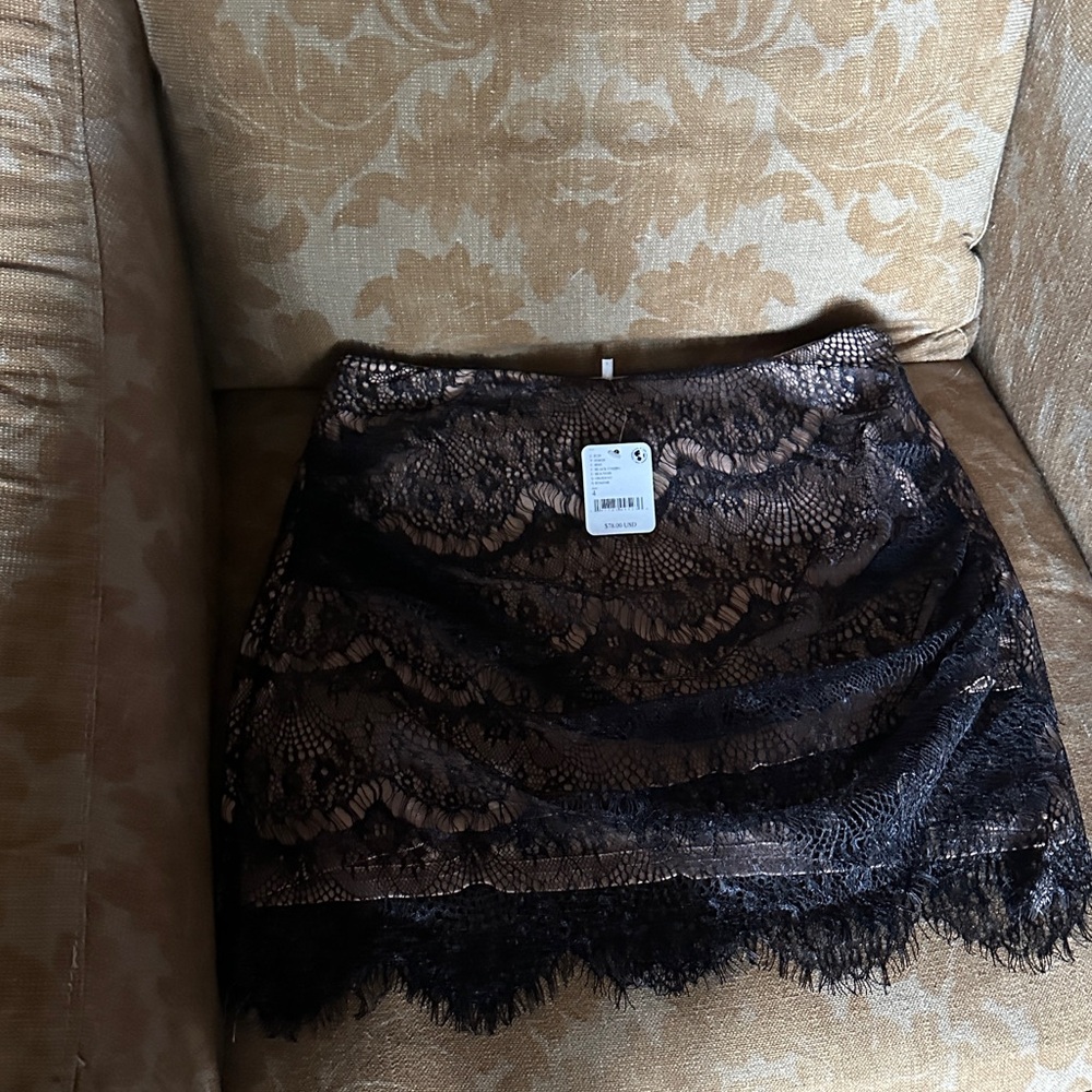 Free People Black Lace Mini Skirt